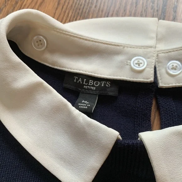 Talbots sz Mp navy blue and white striped sweater with removable collar - Picture 6 of 6